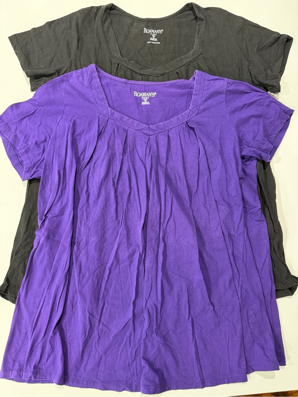 Roaman's Purple Short Sleeve Pleated Scoop Neck Top